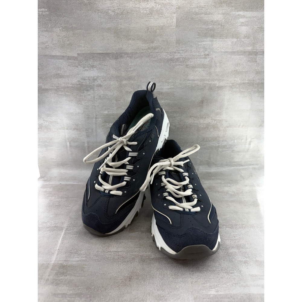 Skechers DLites Navy White Leather Memory Foam Sneakers 11936 Women Sz 8.5